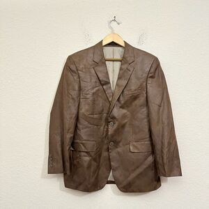 ANDREW FEZZA Men's Brown Faux Leather Baxter Blazer Sportcoat Lined